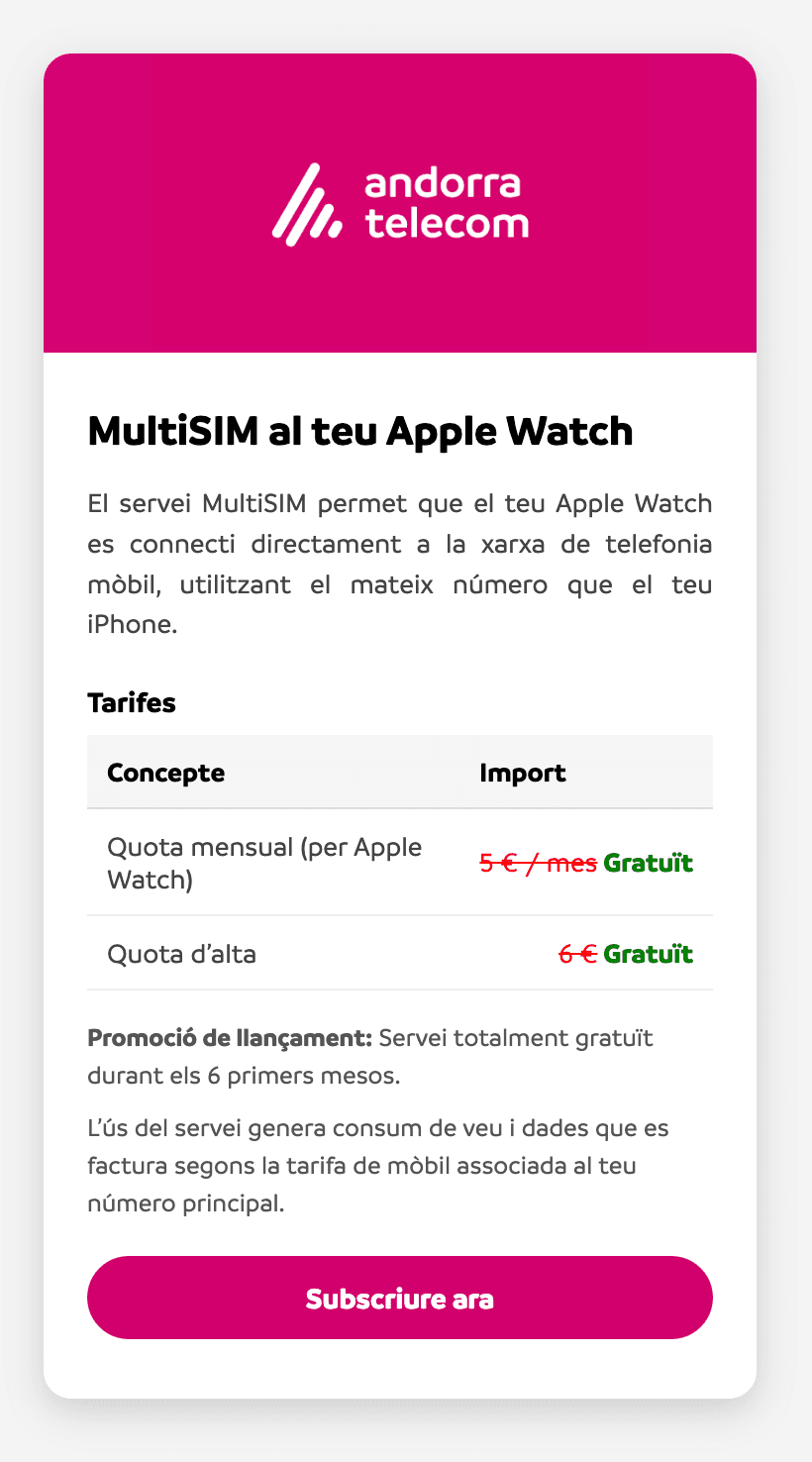 Pas 7: Llegeix les característiques del servei i prem “Subscriure ara”