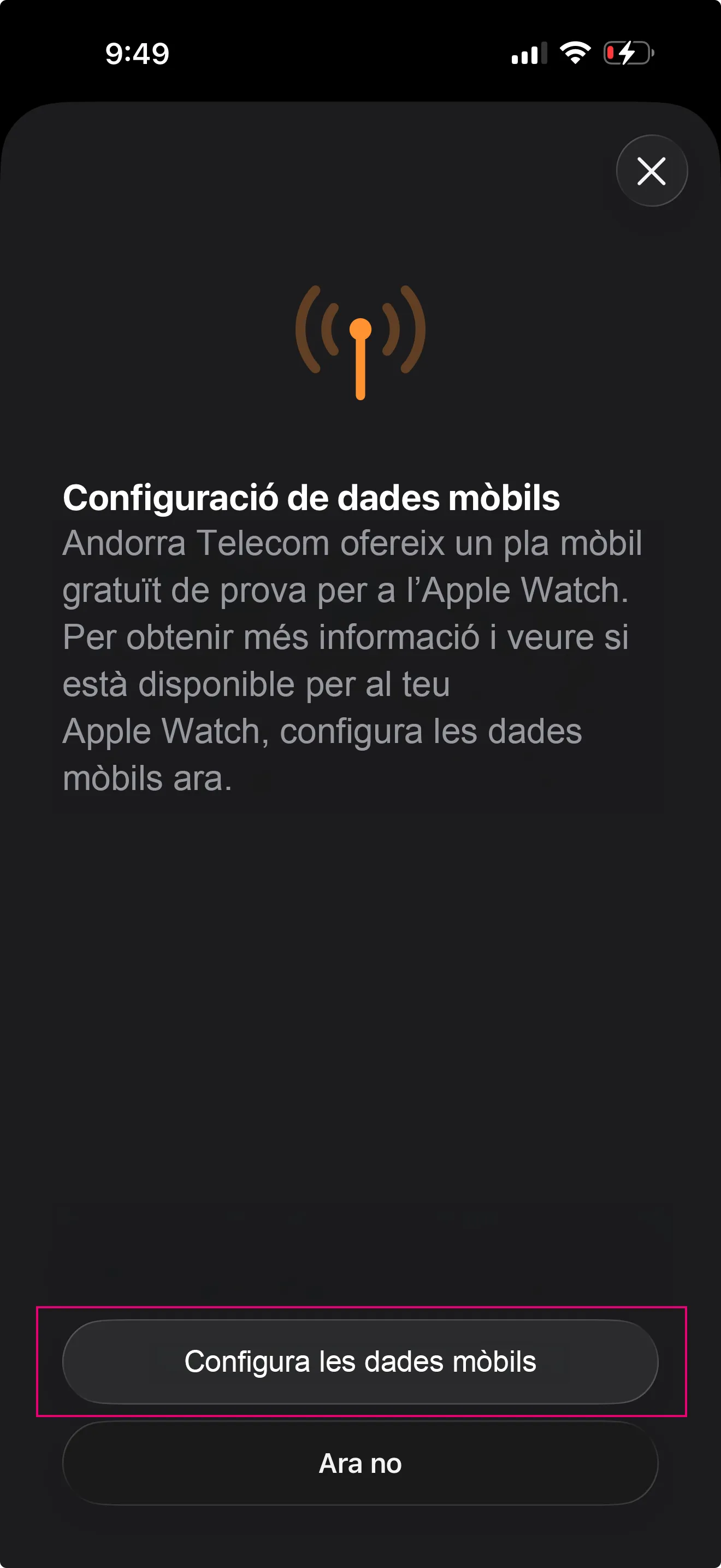 Pas 4: Torna a seleccionar l’opció “Configura les dades mòbils”